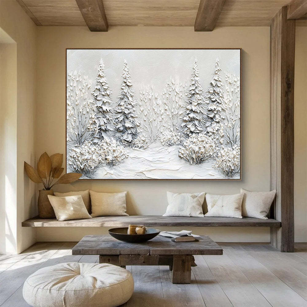 Textured Snowy Forest Abstract Painting THY422