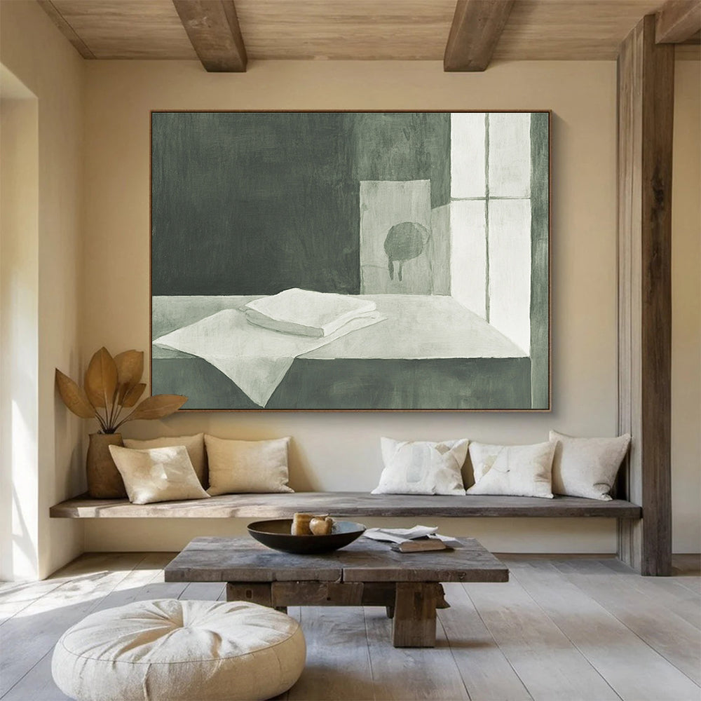 Monochrome Still Life Abstract Painting with White Cloth DYP162