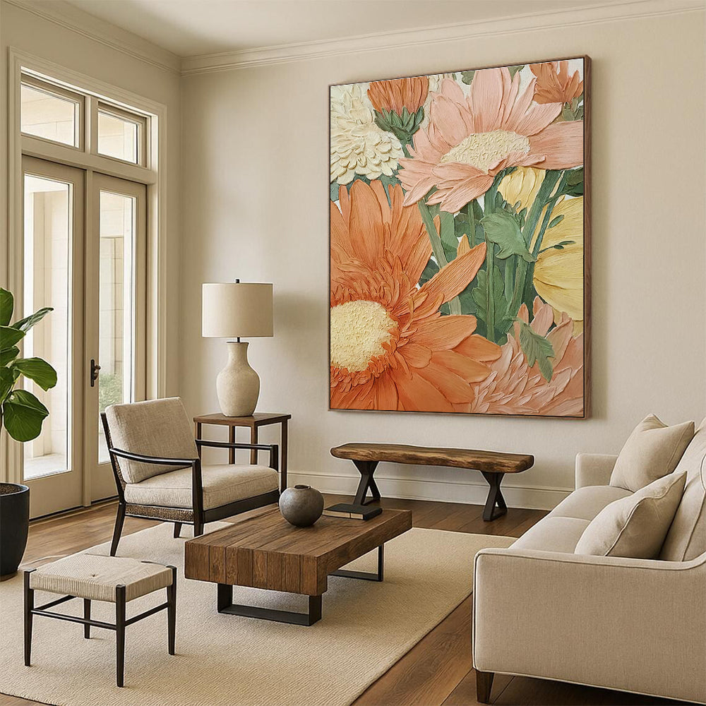 Impasto Floral Abstract Painting with Warm Earthy Tones ADGE423