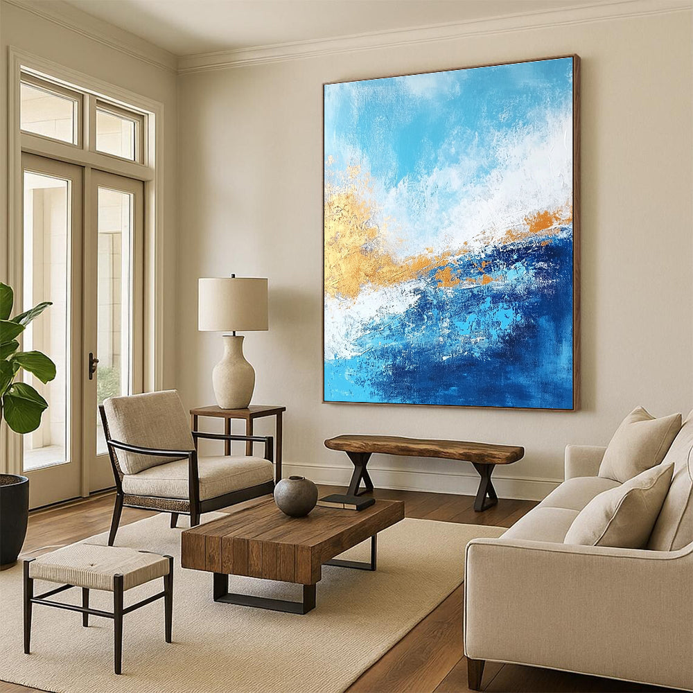 Blue and Gold Abstract Painting with Coastal Rhythms GER384