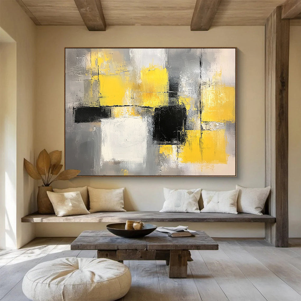 Yellow and Gray Abstract Painting with Geometric Blocks DYP400