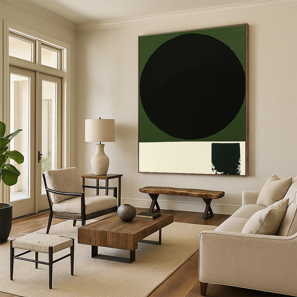 Black and Green Minimalist Geometric Abstract Painting GER218