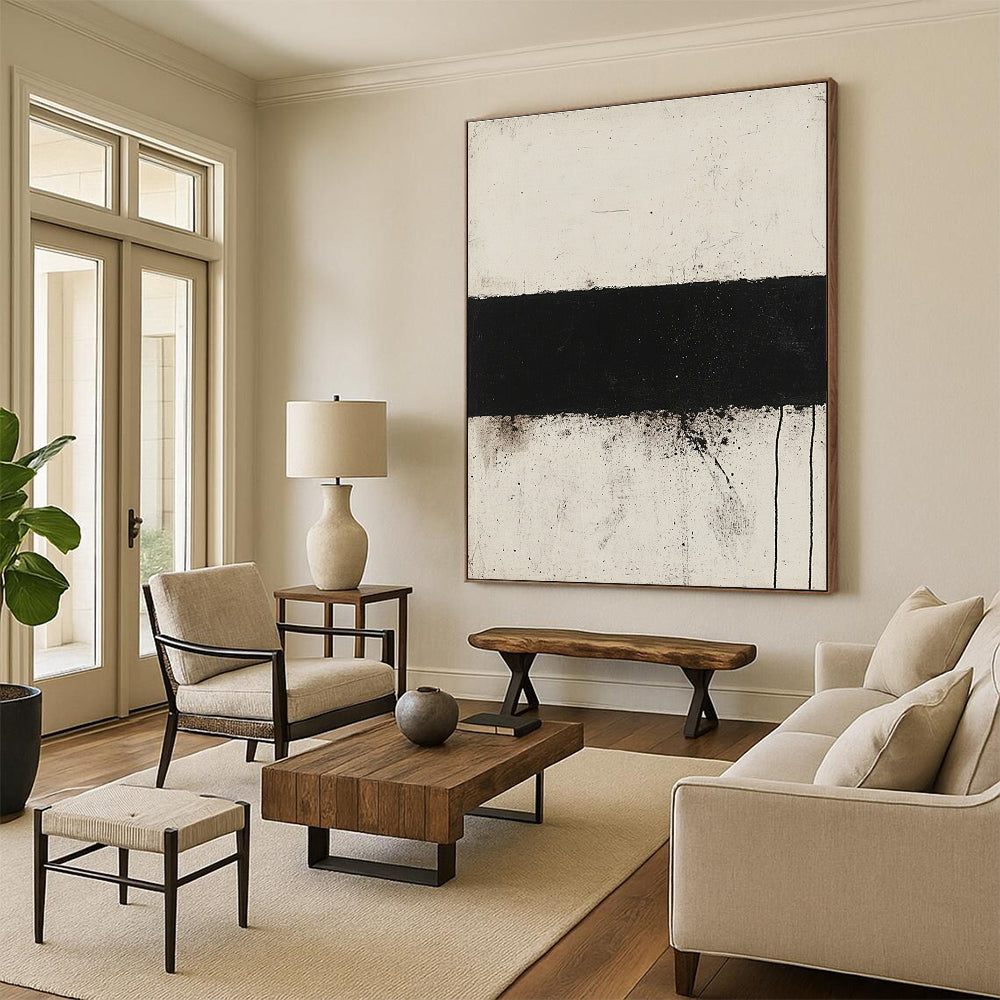 Black and White Abstract Painting with Textured Contrast GER143