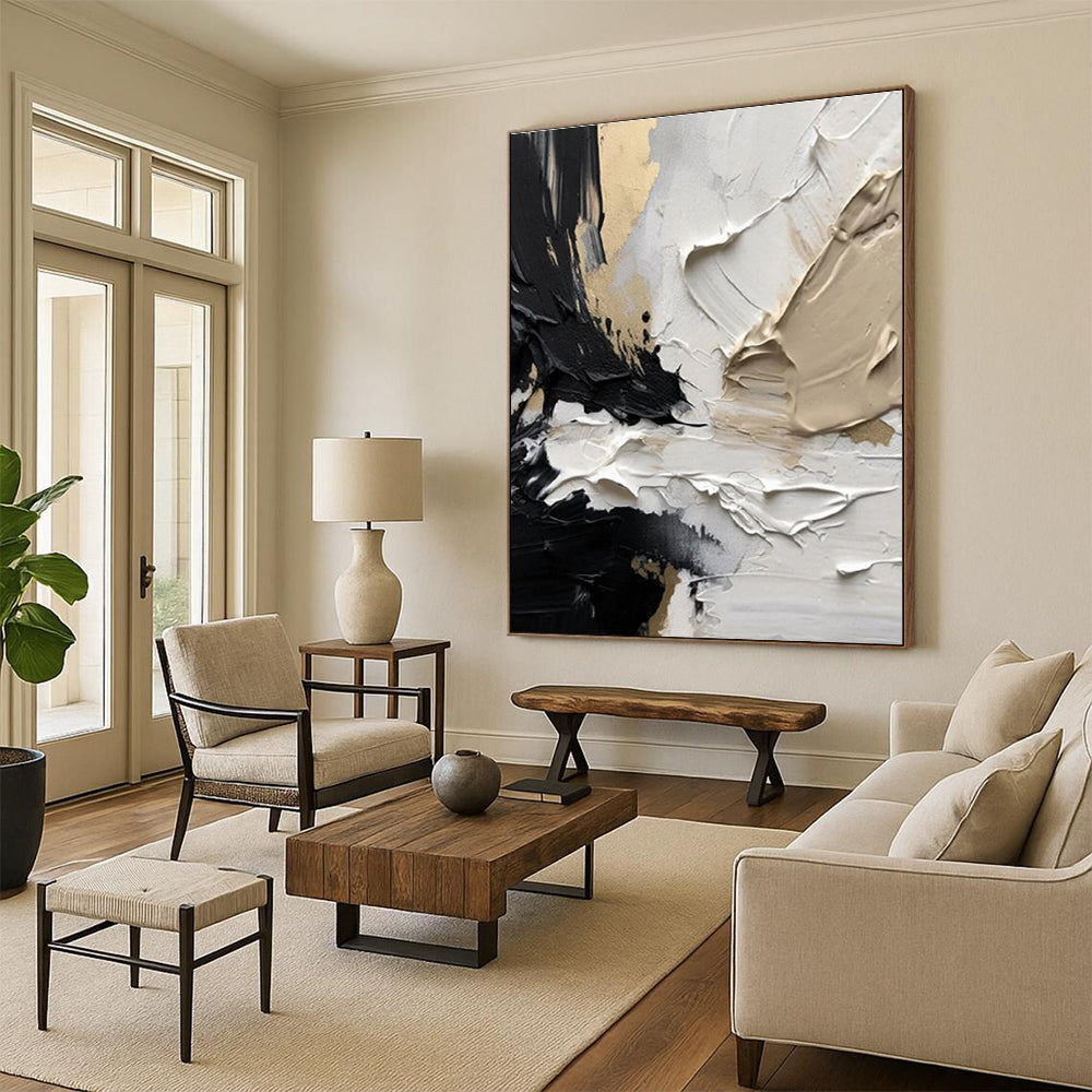 Black White and Gold Textured Abstract Painting ADGE301