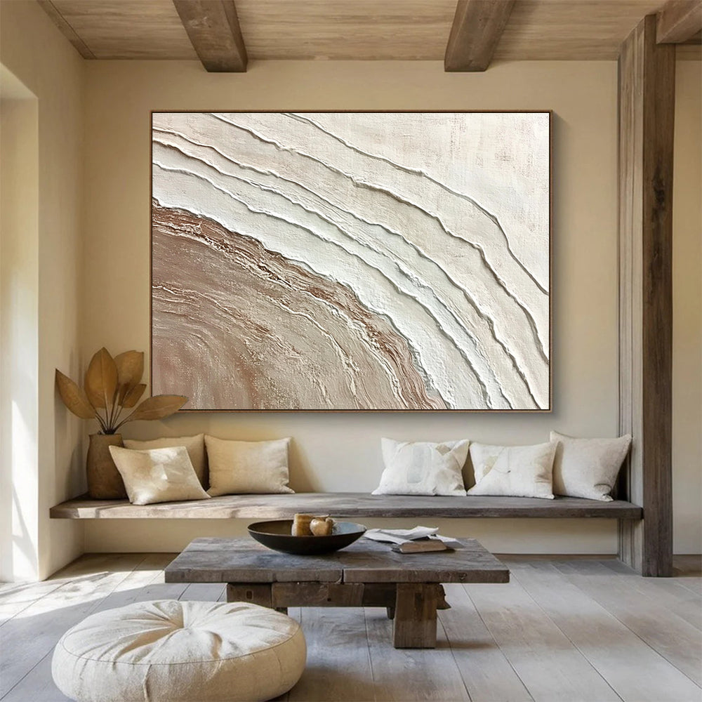 Beige White Textured - Layered Lines Abstract Painting DYP040