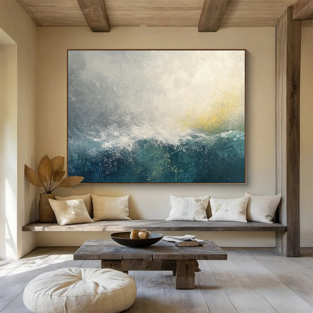 Stormy Sea Abstract Painting with Gray and Blue Hues DYP272
