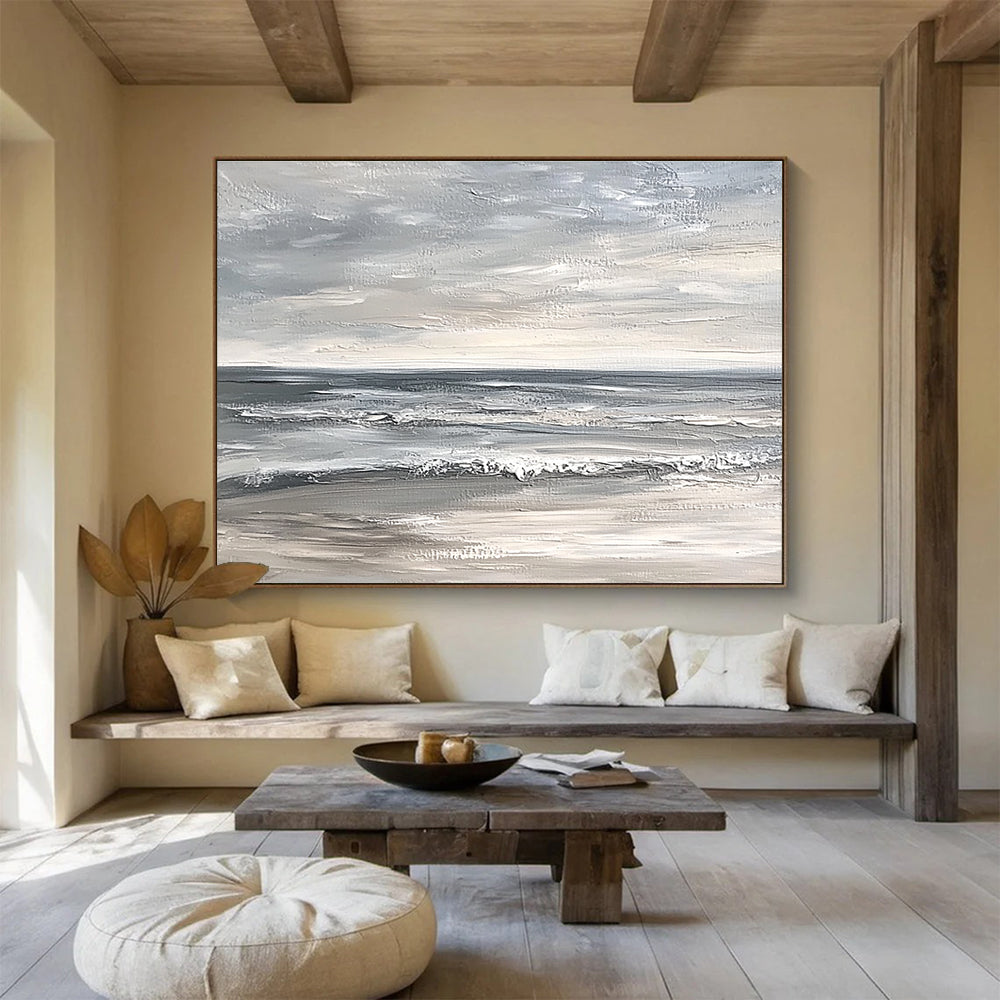 Gray Sea Abstract Landscape Painting with Calm Tones DYP435