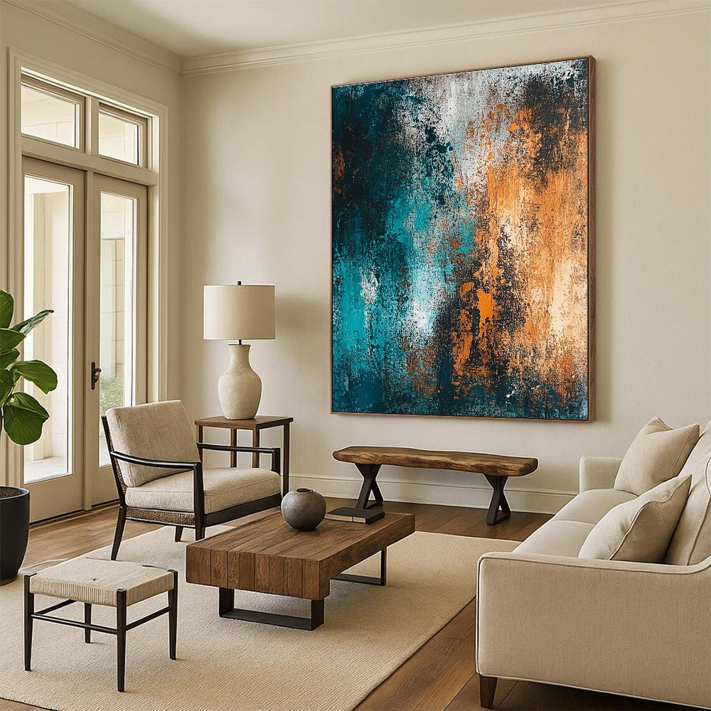 Teal and Orange Textured Abstract with Dynamic Layers GER289