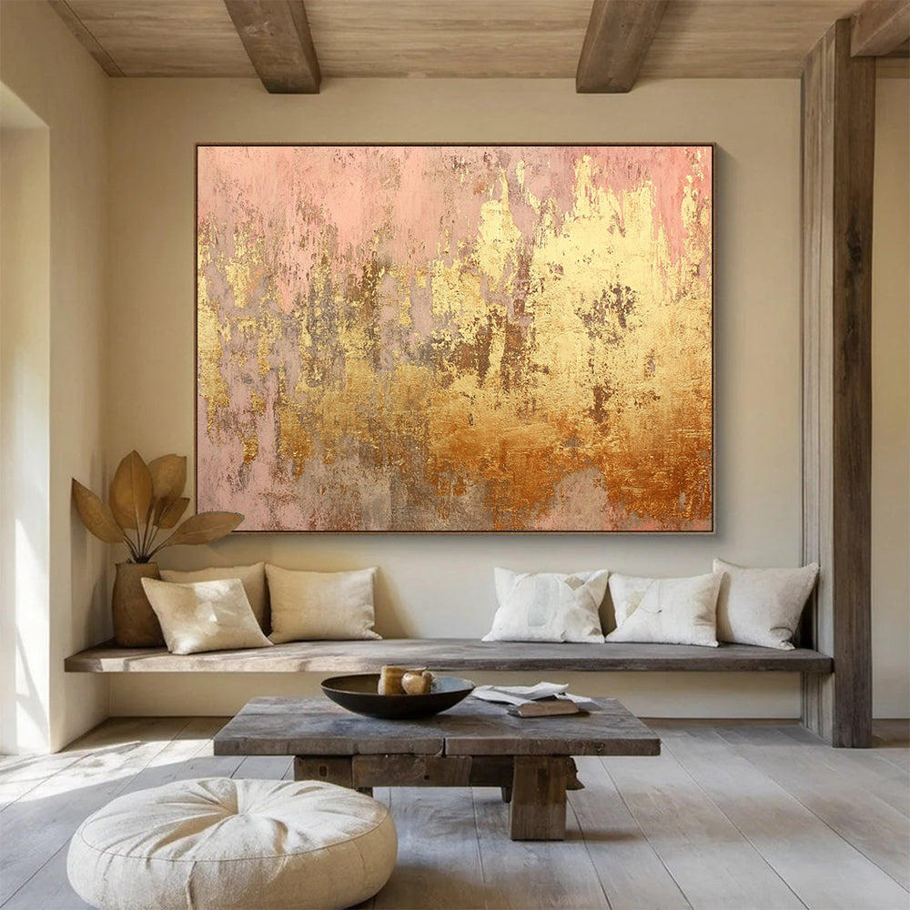 Pink and Gold Textured Abstract Painting DYP071