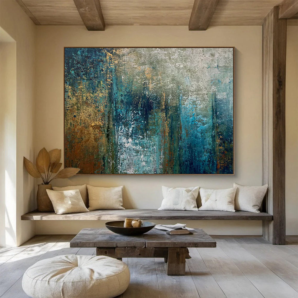 Teal Brown Abstract Painting with Subtle Color Transitions THY337