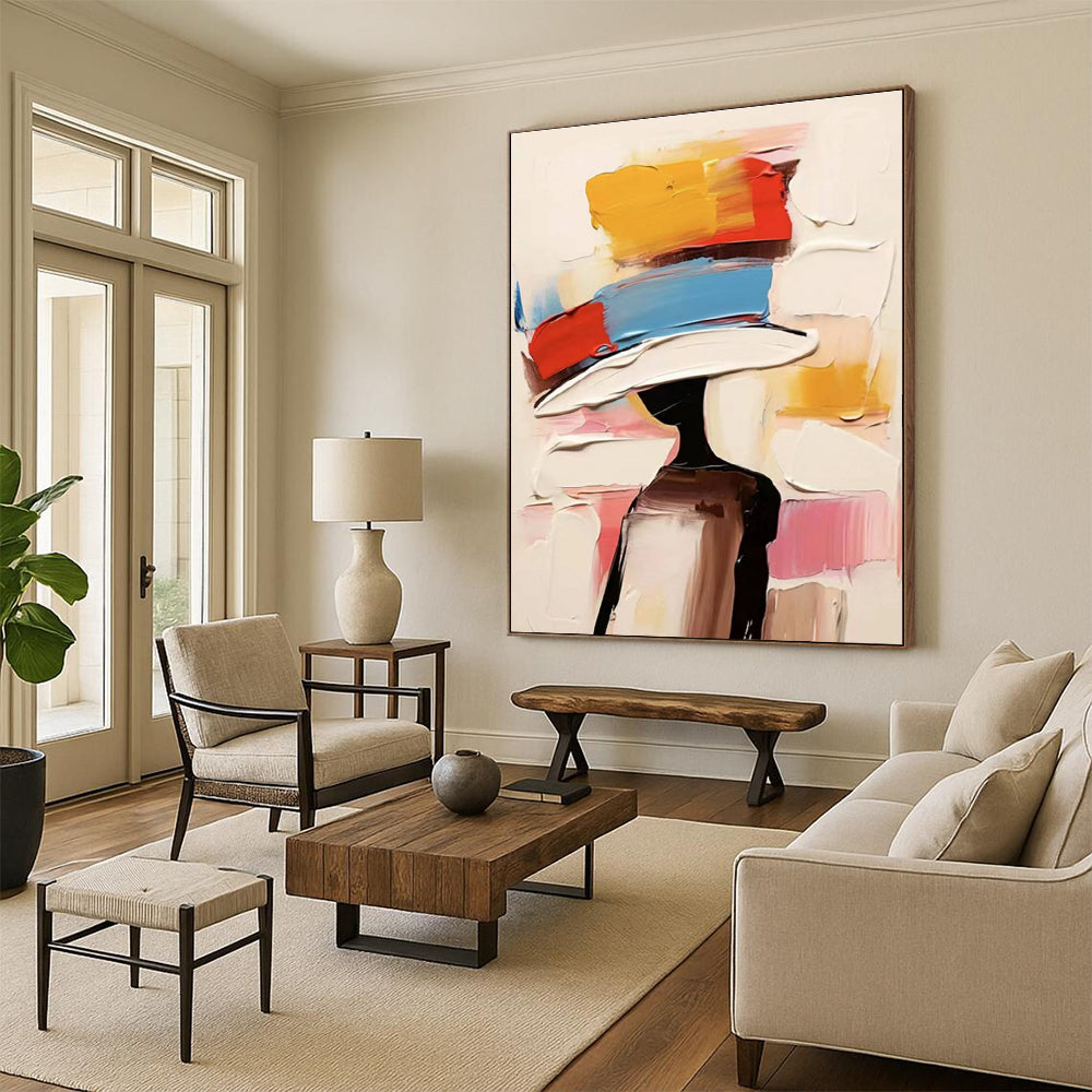 Colorful Hat Figure Abstract Painting with Bright Hues ADGE324
