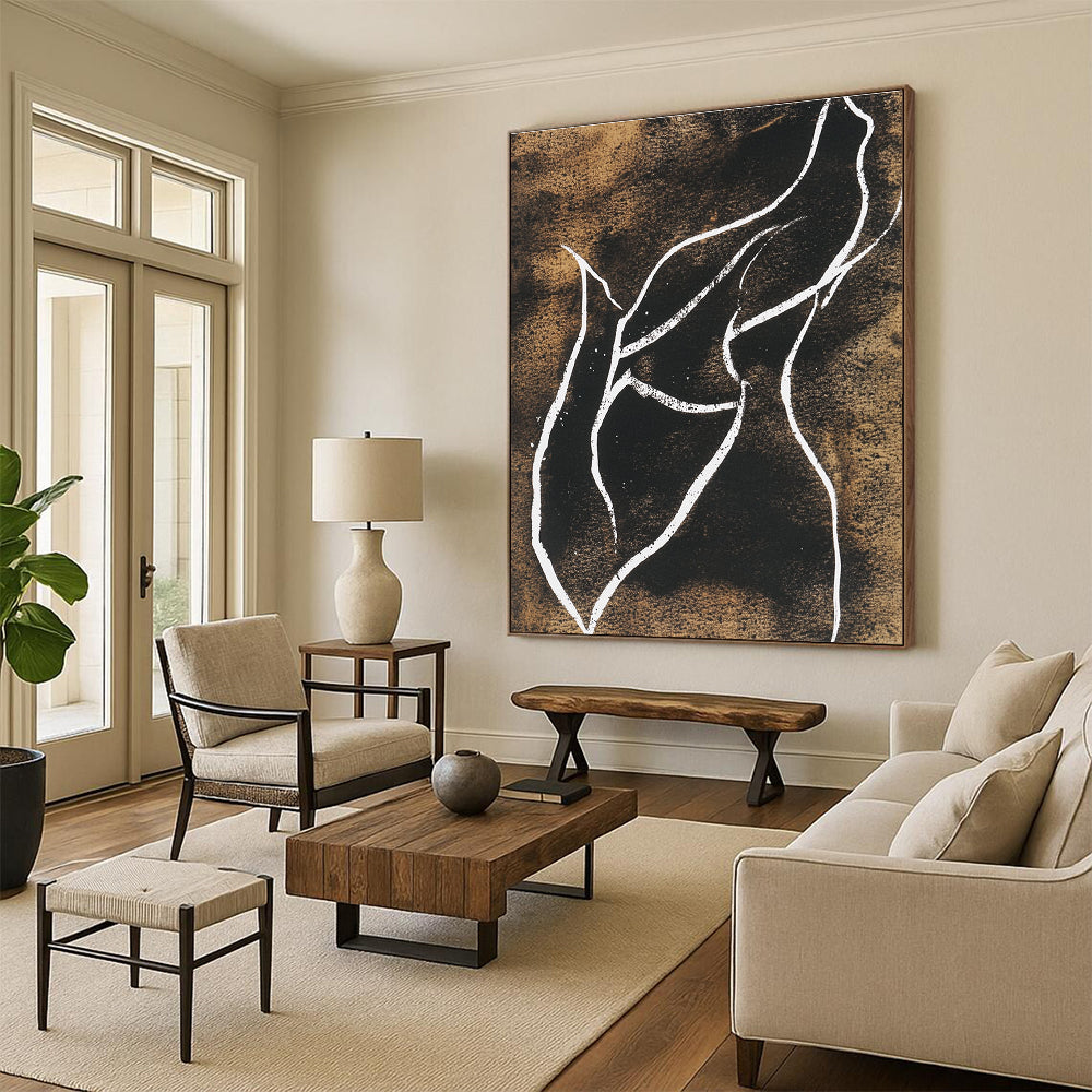 Line - Art Abstract with White Lines on Brown GER304