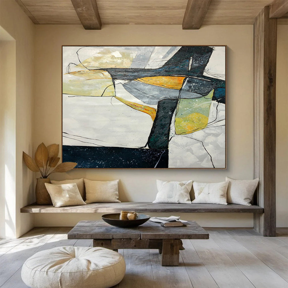 Black Yellow Geometric Abstract Painting THY037