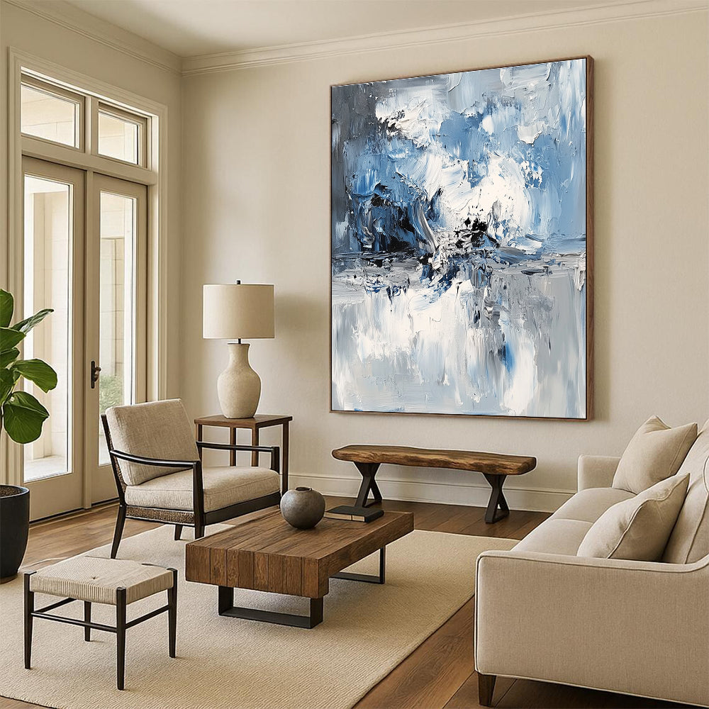 Blue and Gray Abstract Painting with Impasto Technique GER573