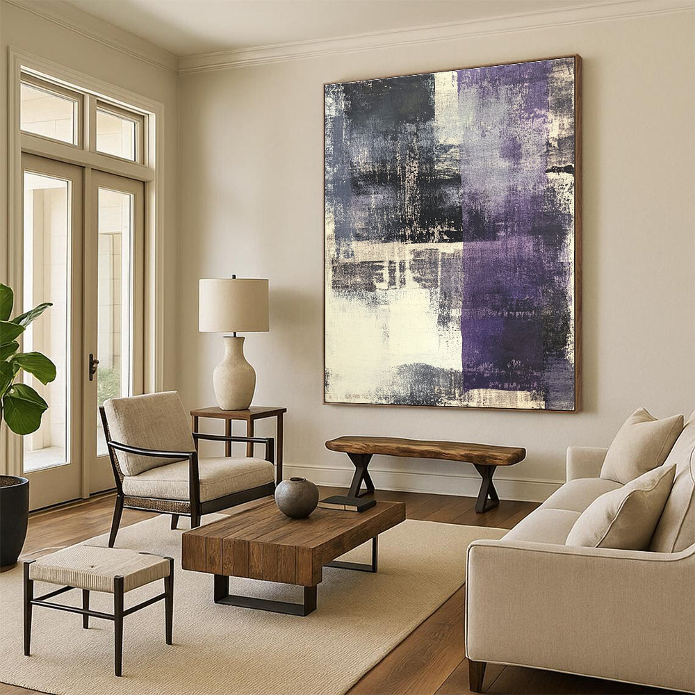 Purple Gray Abstract Painting with Moody Textures GER525