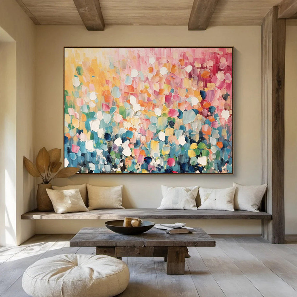 Colorful Patchwork Abstract Painting with Pastel and Bright Hues THY161