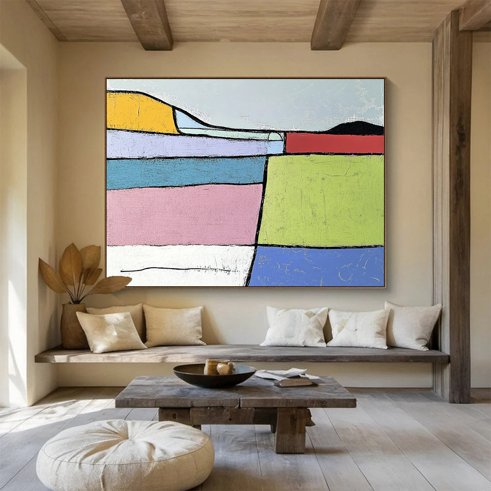 Colorful Geometric Landscape Abstract Painting with Bold Shapes DYP222