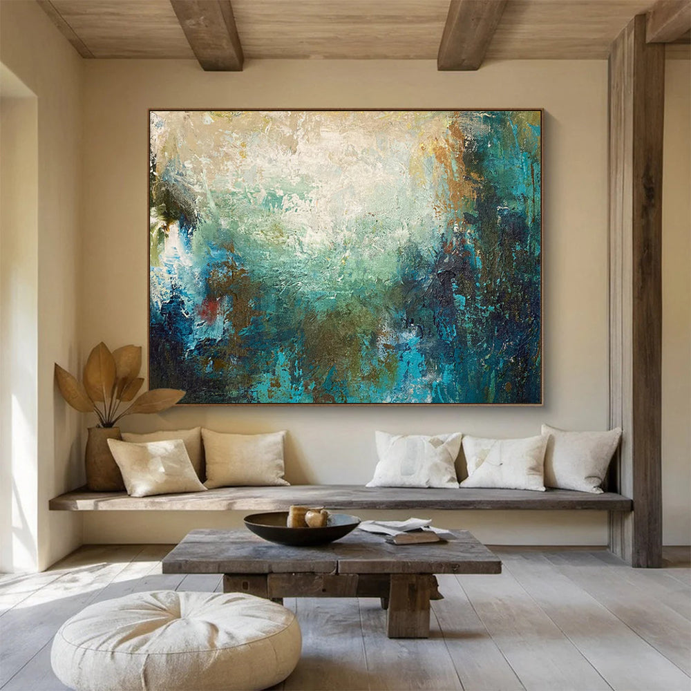 Teal Brown Abstract Painting with Calm - Ear THY Tones THY369