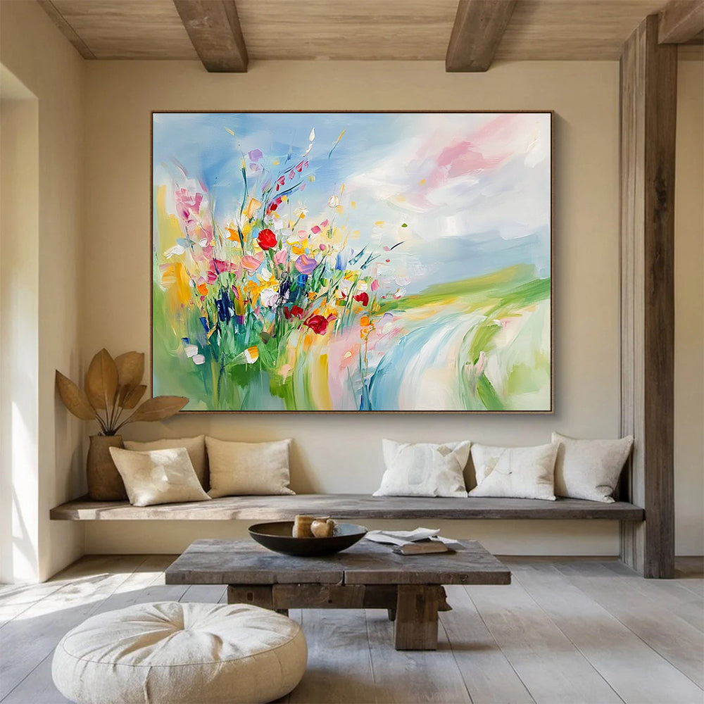 Colorful Wildflower Abstract Painting with Vibrant Blooms and Landscape DYP244