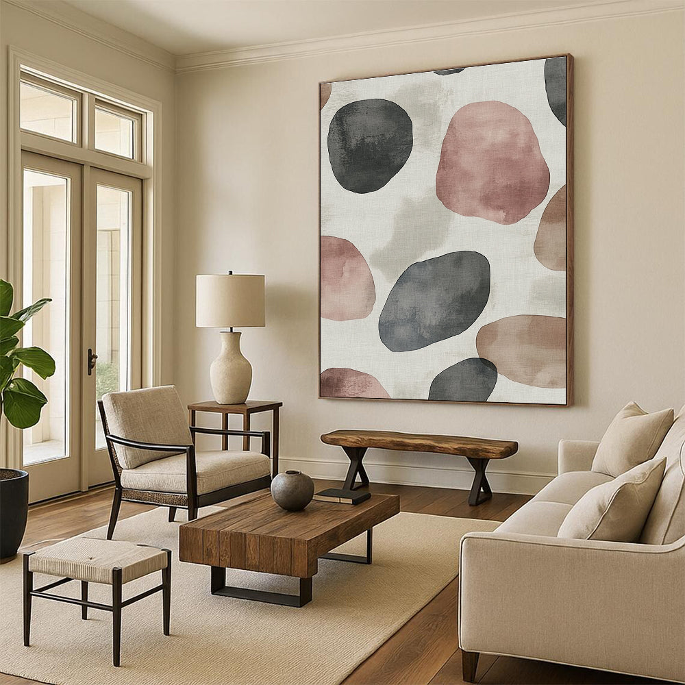 Watercolor - Style Dot Abstract Art with Gray, Pink, and Brown GER261