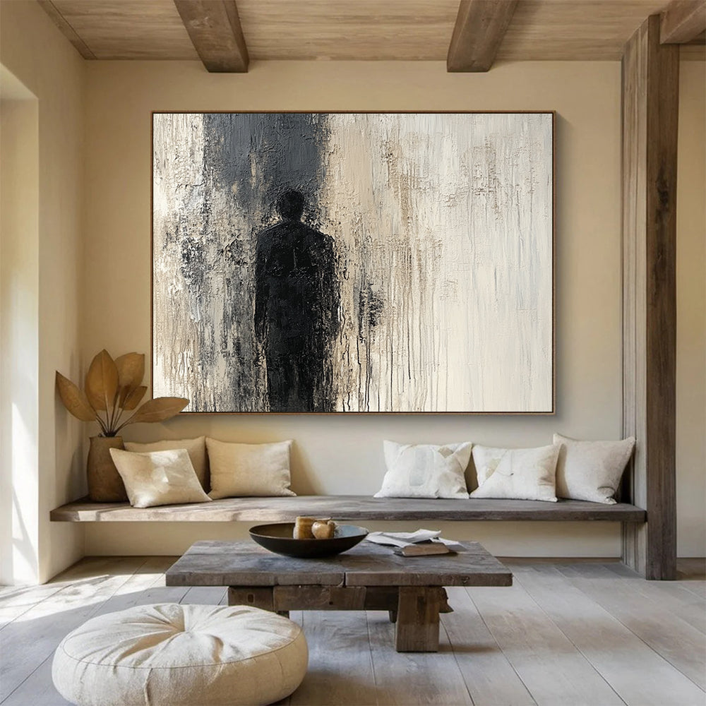 Black Silhouette Abstract Painting with Textured Background DYP212