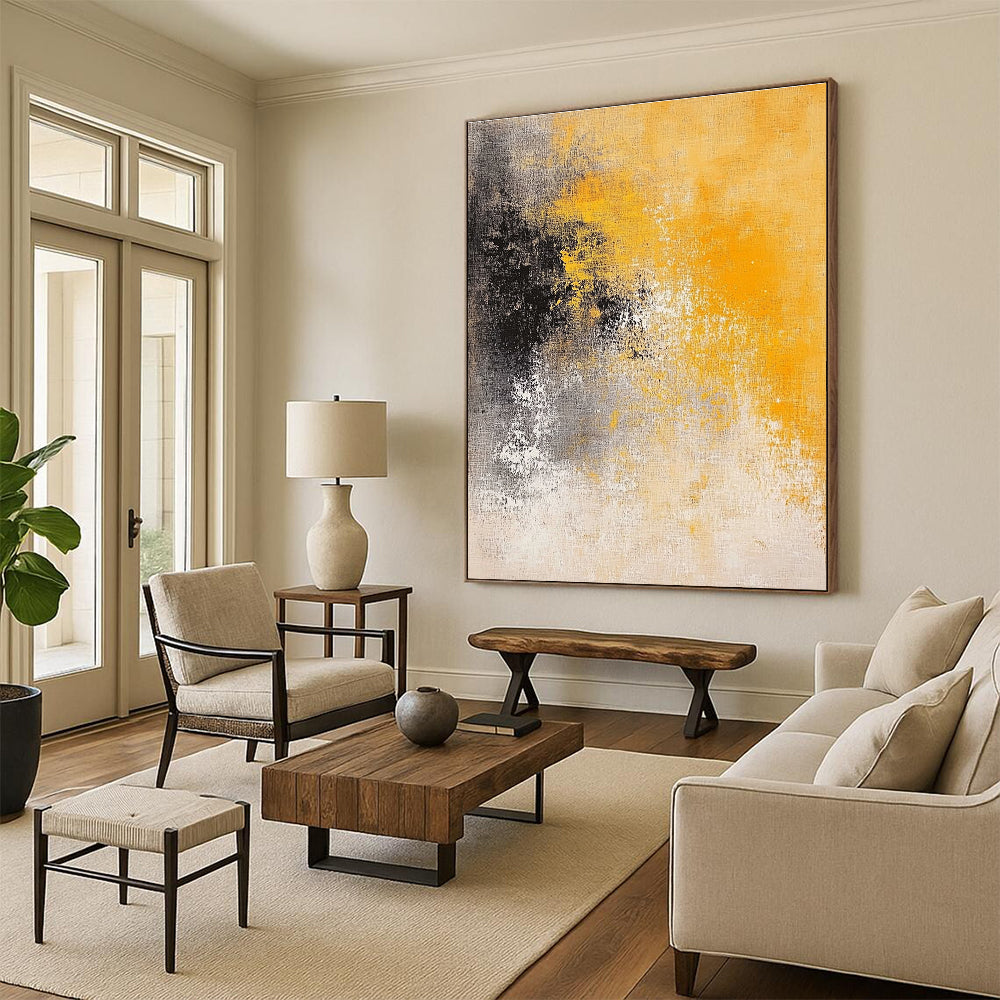Yellow and Gray Abstract Painting with Subtle Gradients GER431