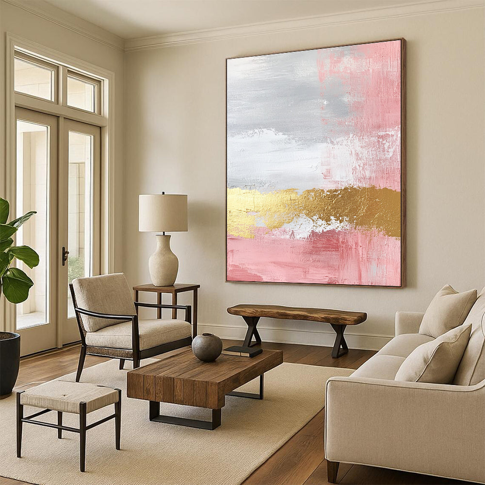 Pink and Gold Abstract Painting with Soft Textures GER443