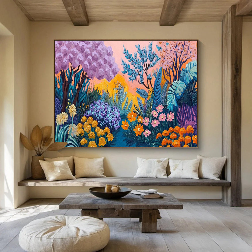 Fantasy Garden Abstract Painting with Whimsical, Dreamy Colors THY418