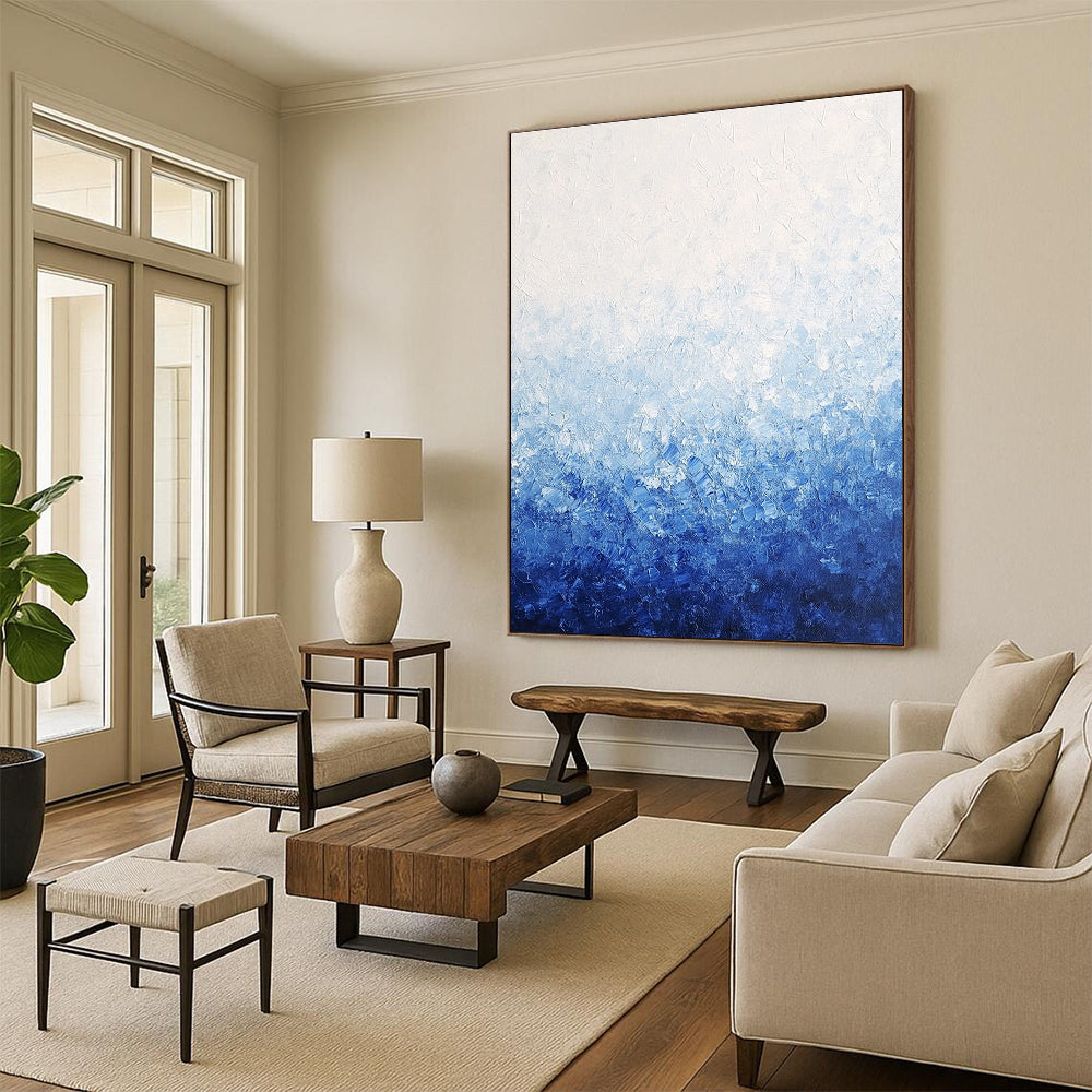 Blue Gradient Abstract Painting with Textured Depths GER393