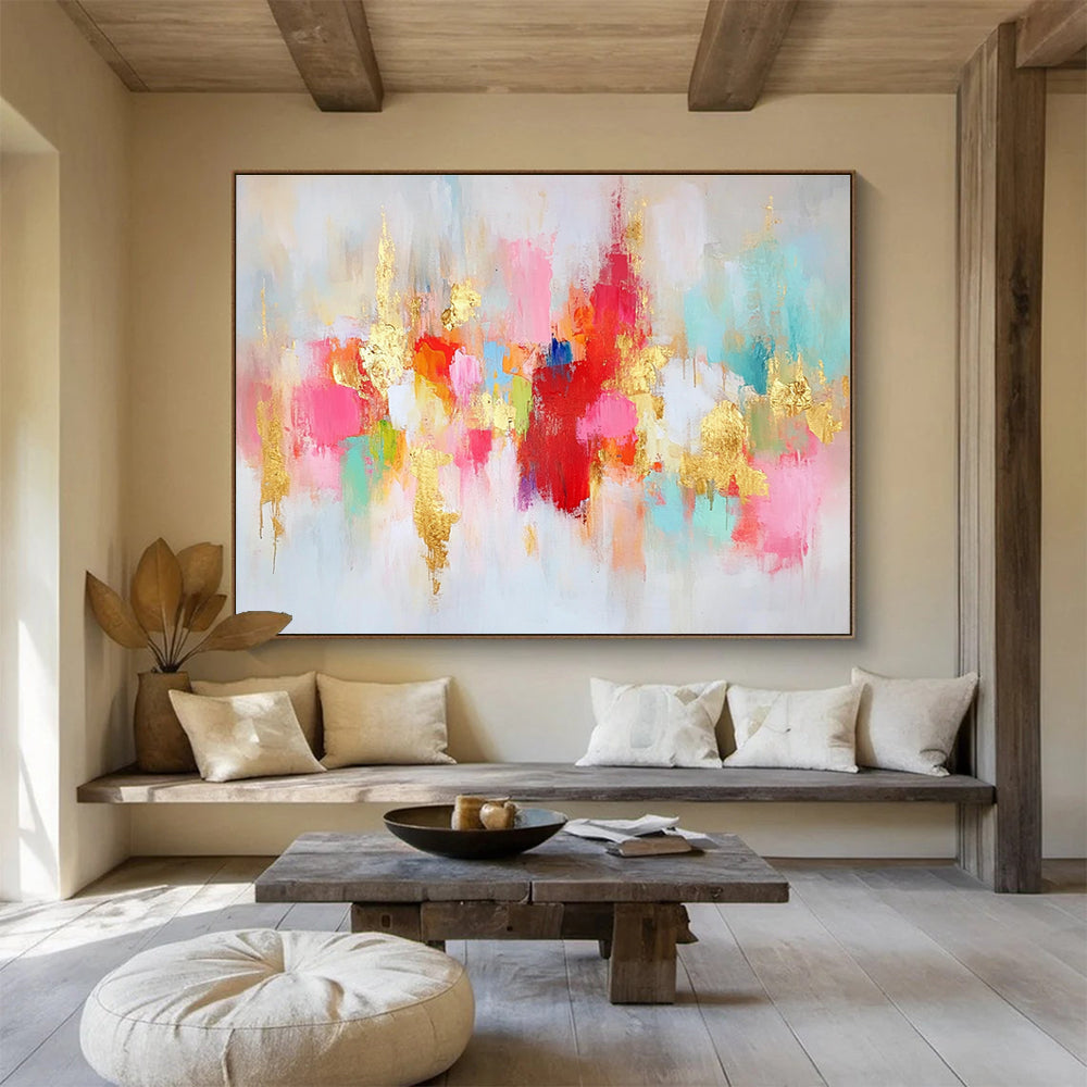 Gold Accented Colorful Abstract Painting with Sparkling Details DYP423