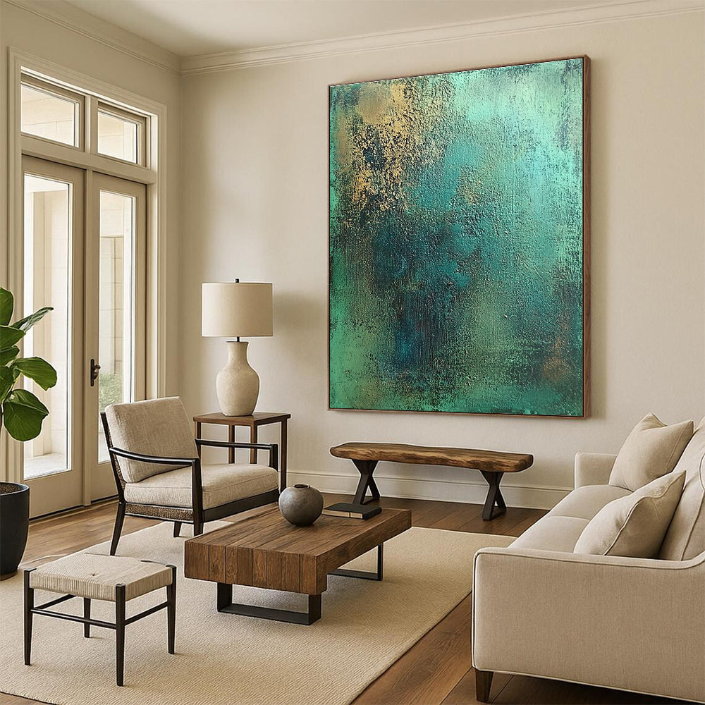 Teal and Gold Textured Abstract with Earthy Accents GER286