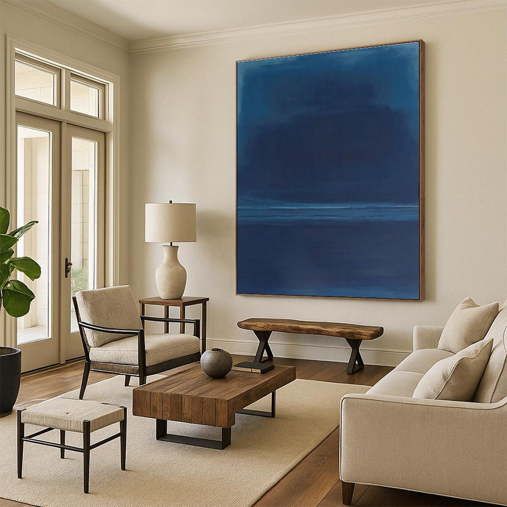 Blue Monotone Abstract Painting with Gentle Transitions ADGE474