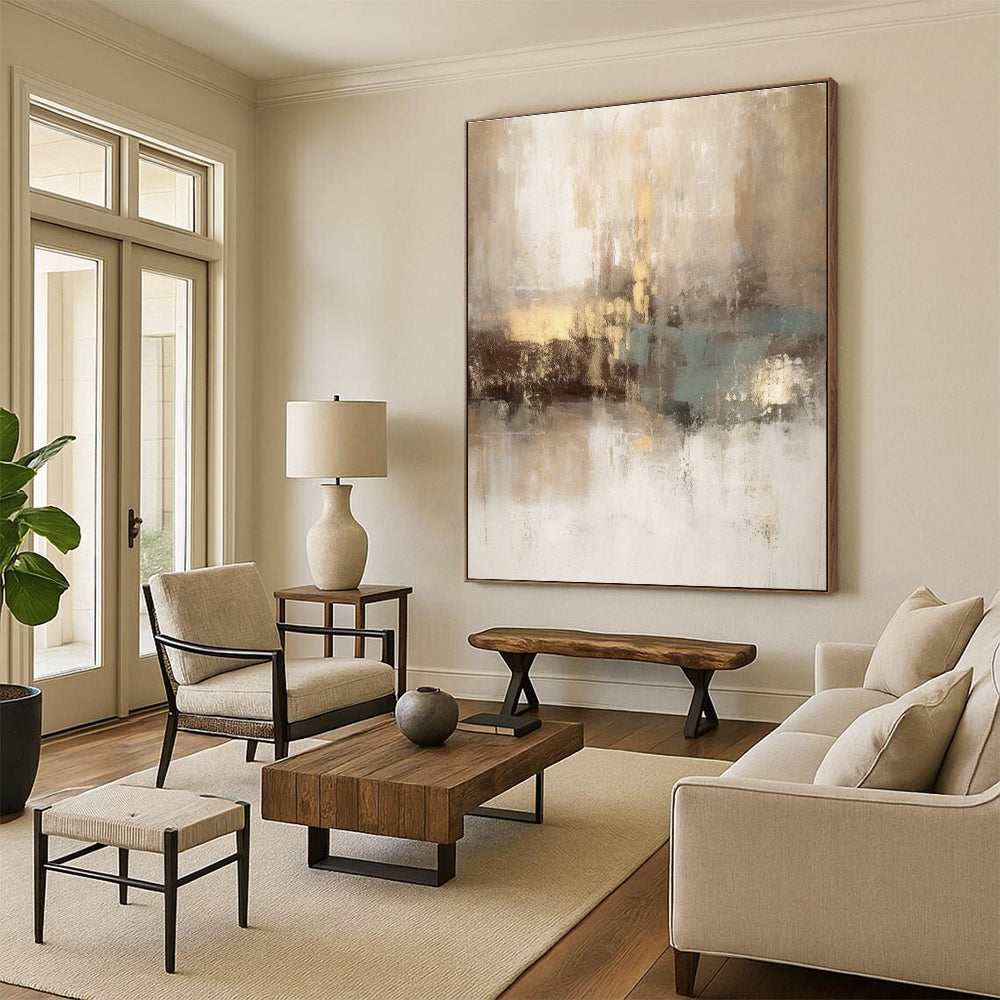Beige and Brown Abstract Painting with Subtle Color Blends ADGE068