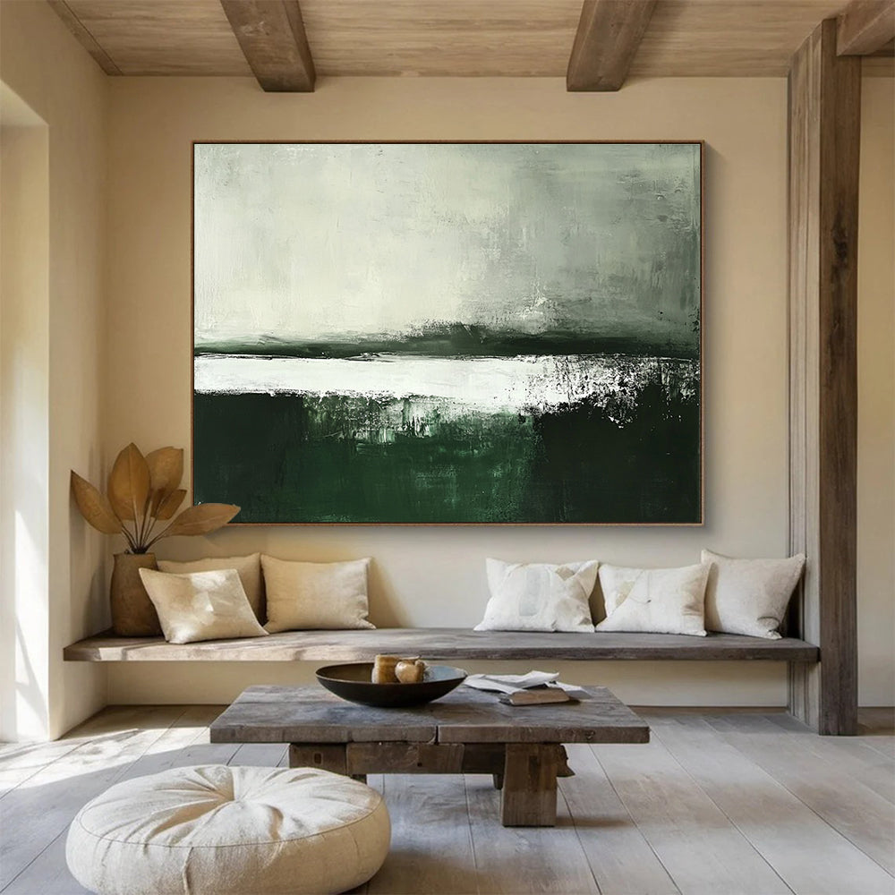 Green Gray and White Abstract Landscape Painting with Subtle Textures DYP215