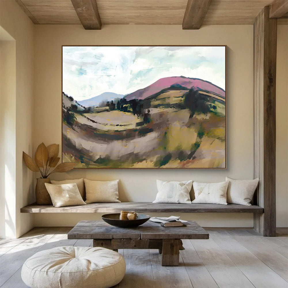 Colorful Mountain Abstract Painting with Pink and Ear THY Tones THY126