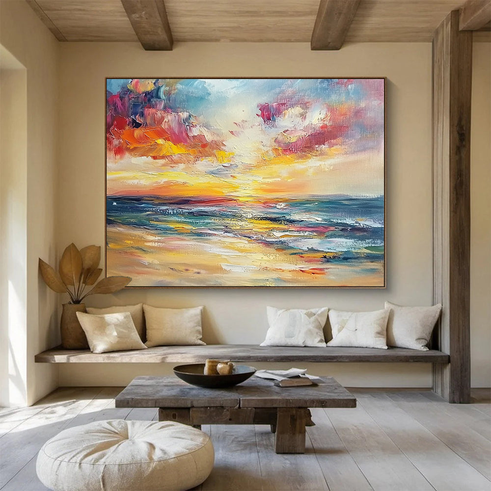 Colorful Seaside Sunset Abstract Painting with Vivid Hues DYP169
