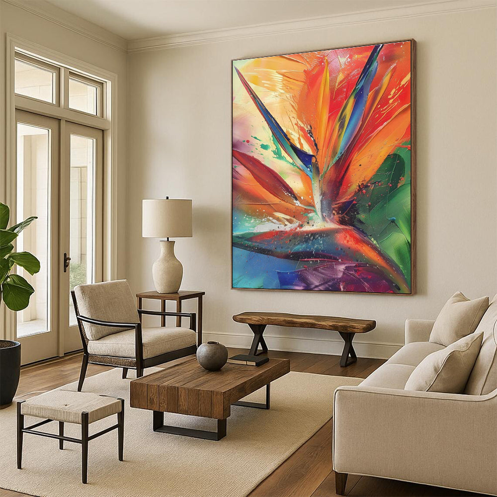 Colorful Bird of Paradise Abstract Painting with Vibrant Hues ADGE525