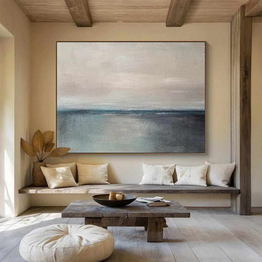 Beige Grey Minimal Sea Sky Abstract Painting THY027