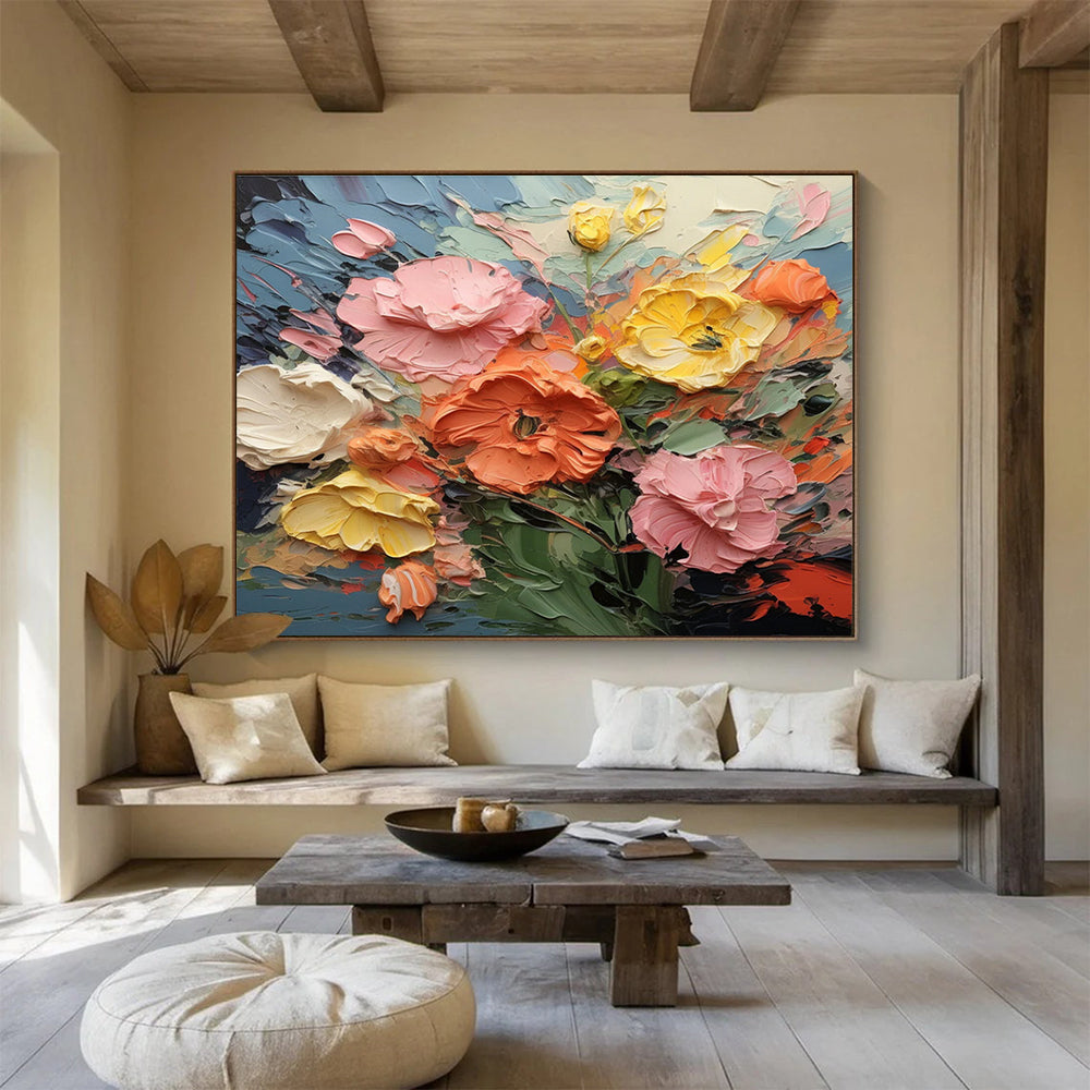 Impasto Flower Bounty Abstract Painting with Soft and Bold Colors THY309