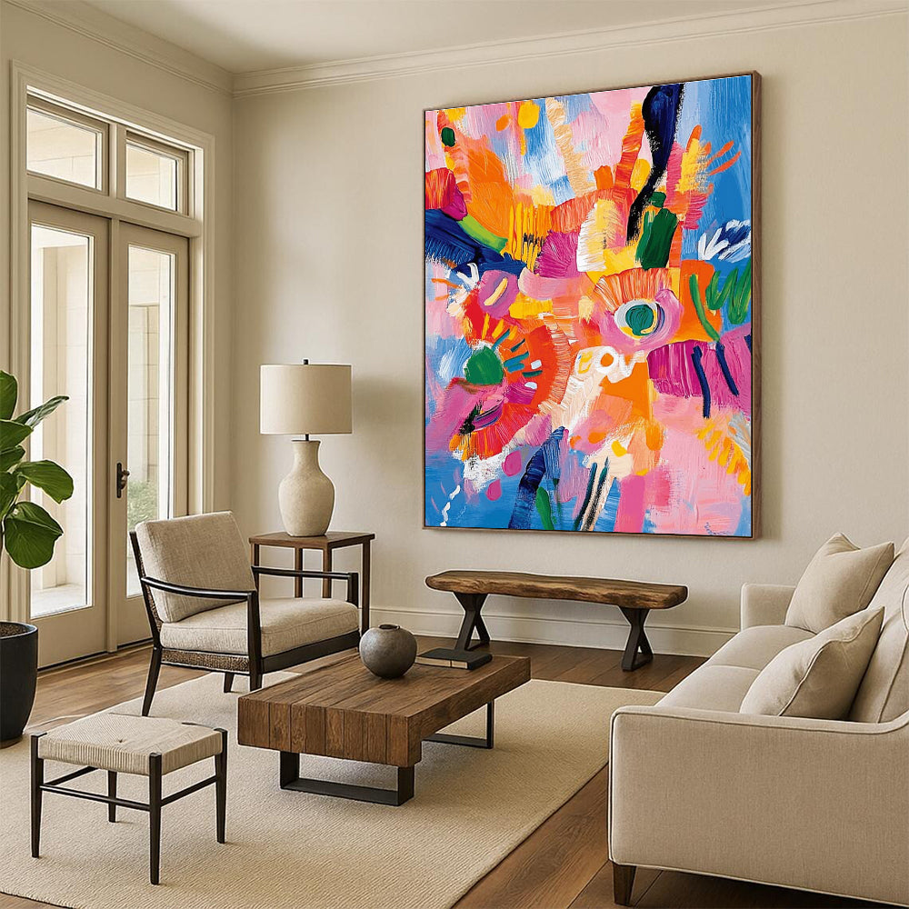 Colorful Flower Abstract Painting with Blue Background ADGE287