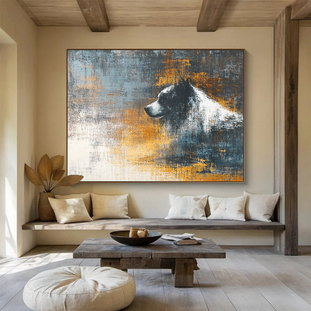 Abstract Dog Portrait Painting with Gray and Orange Tones DYP280
