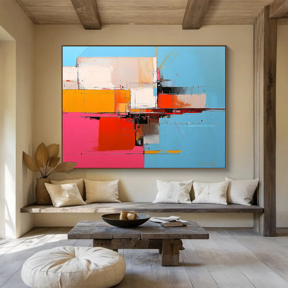 Geometric Color Block Abstract Painting with Bold Color Combinations DYP335