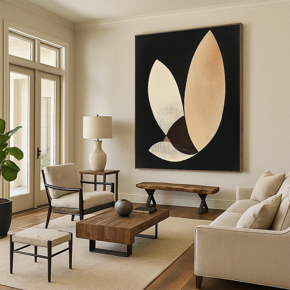 Beige and Brown Abstract Painting with Geometric Shapes GER099