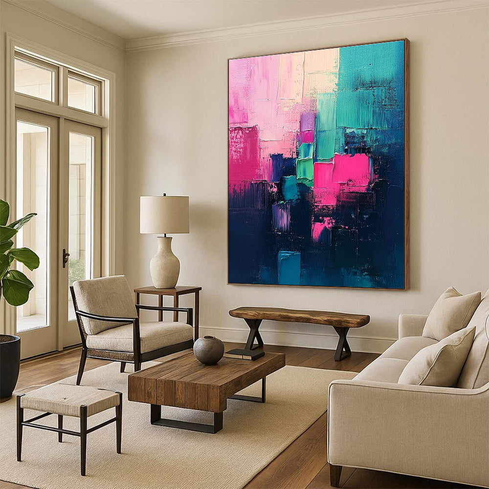 Colorful Block Abstract Painting with Textured Layers GER461