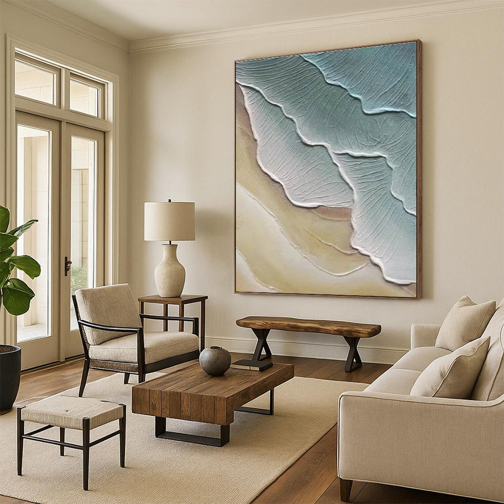 Blue and Gray Textured Leaf - like Abstract Painting ADGE342