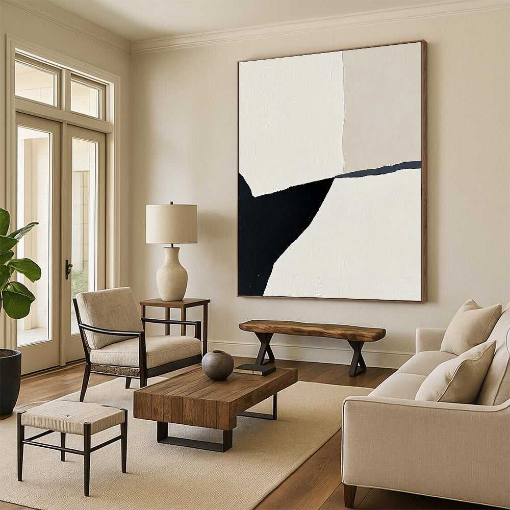 Black and Beige Abstract Painting with Geometric Shapes GER160