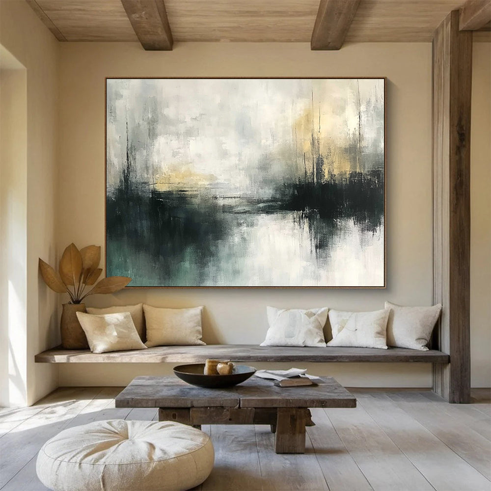 Muted Landscape Abstract Painting with Gray and Beige Tones DYP355