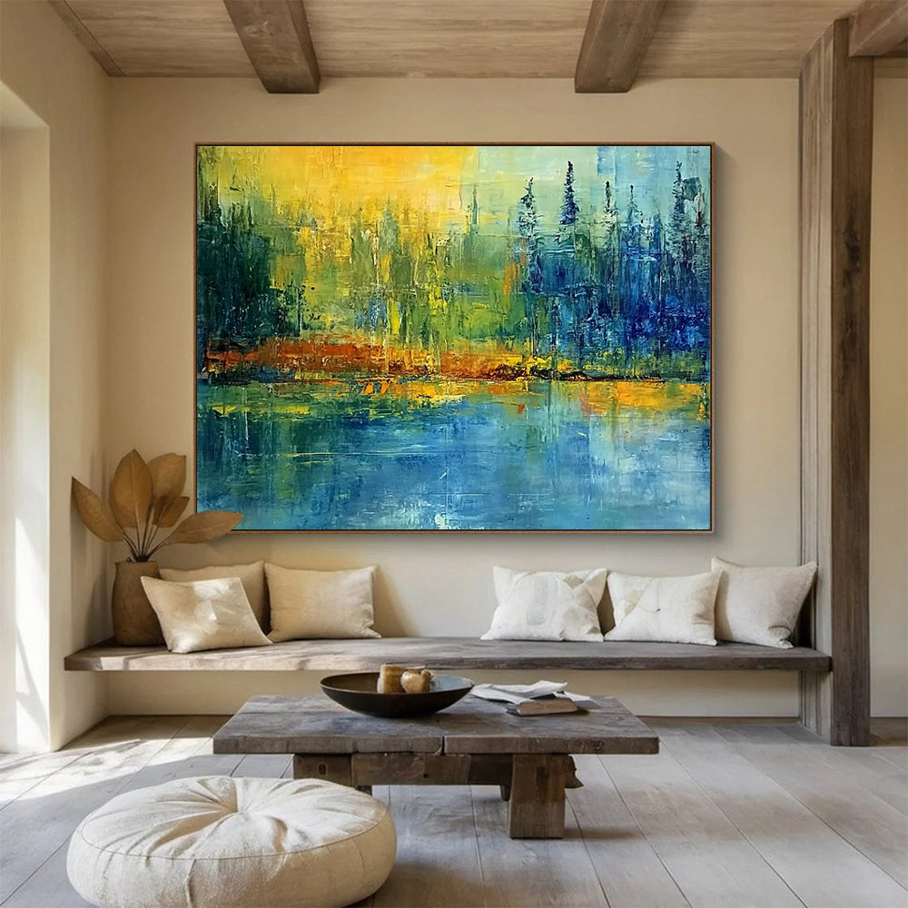 Color - Blended Landscape Abstract Painting with Yellow, Blue and Green DYP110