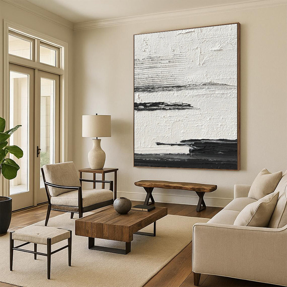 Black and White Textured Layers Abstract Work ADGE369