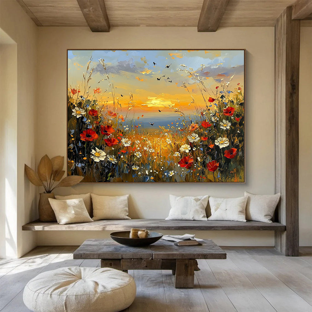 Flower Field Sunset - Impressionist Landscape Painting DYP056